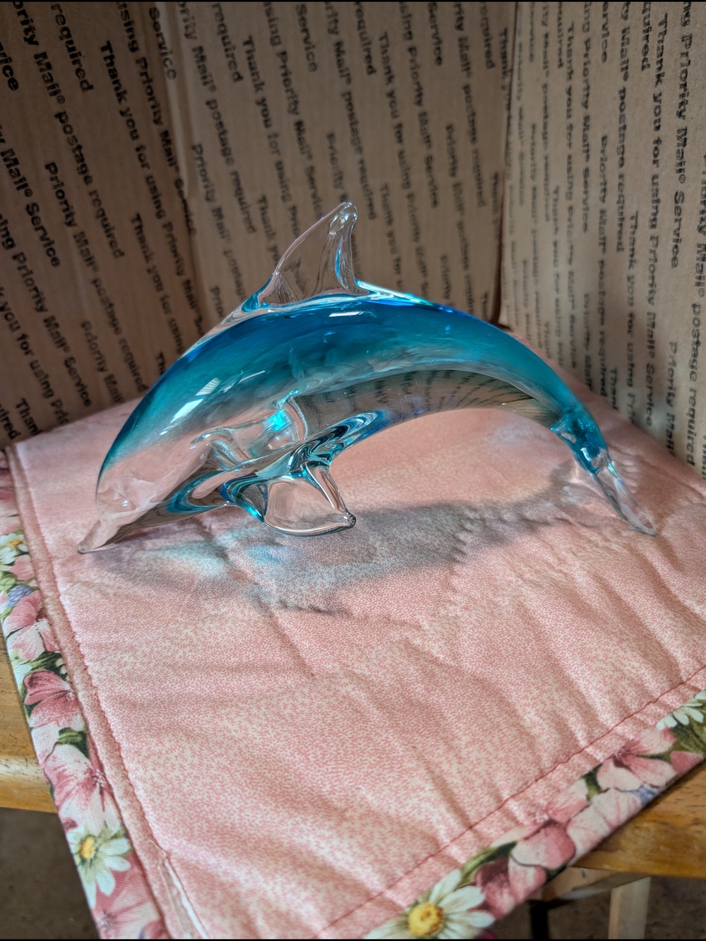 Blue Glass Dolphin Sculpture - Decorative Home Art